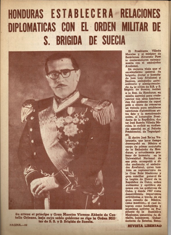 L'Ordine Militare di S. Brigida viene riconosciuto dalla Repubblica dell'Honduras
